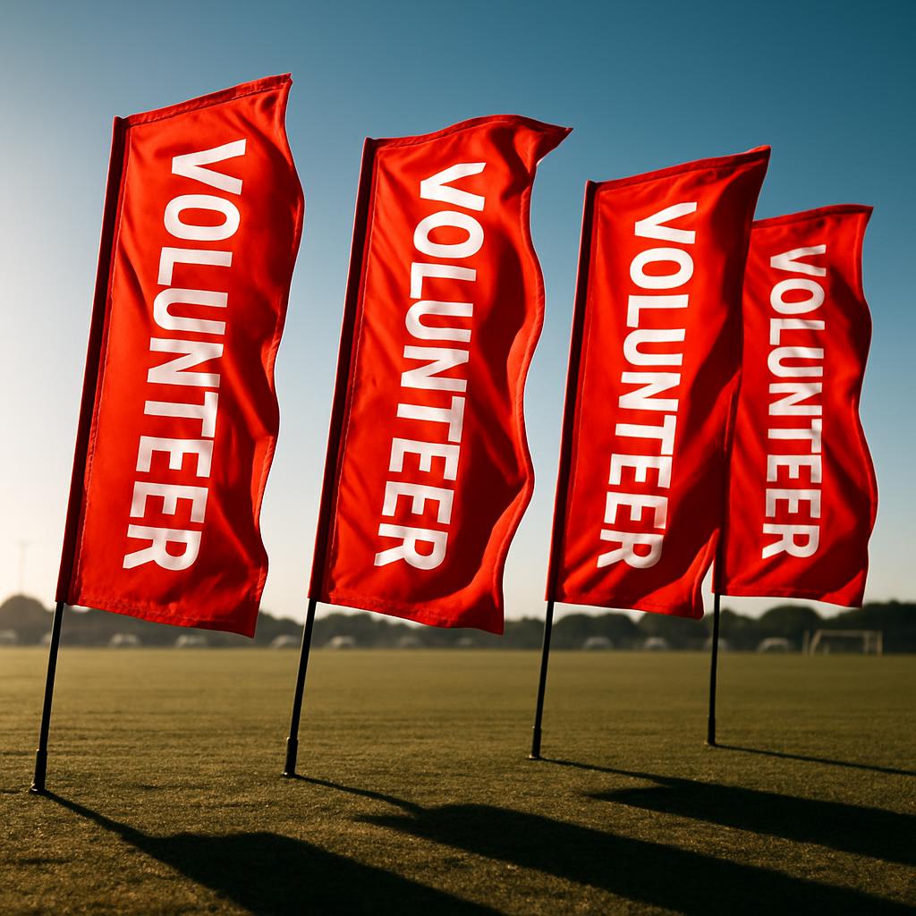 Volunteer flags on soccer field.